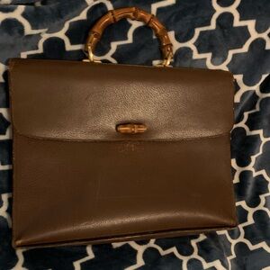 Gucci Bamboo Brown Leather Briefcase Top Handle Bag